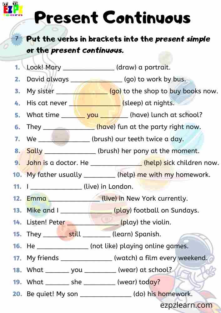 Present Simple vs. Present Continuous Worksheet – 20 Sentence Practice | Free PDF Download